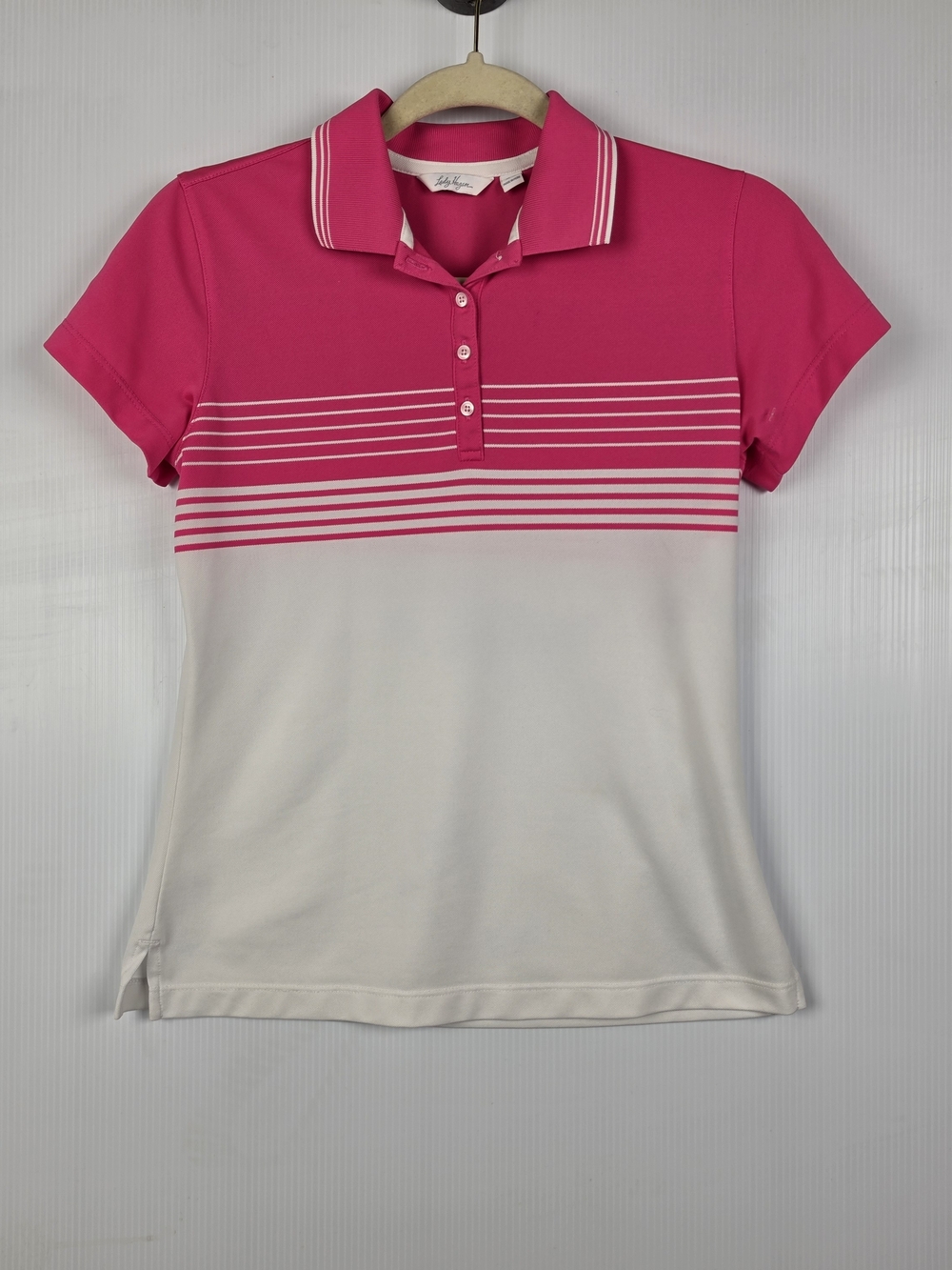 Lady Hagen Pink and White Striped Polo